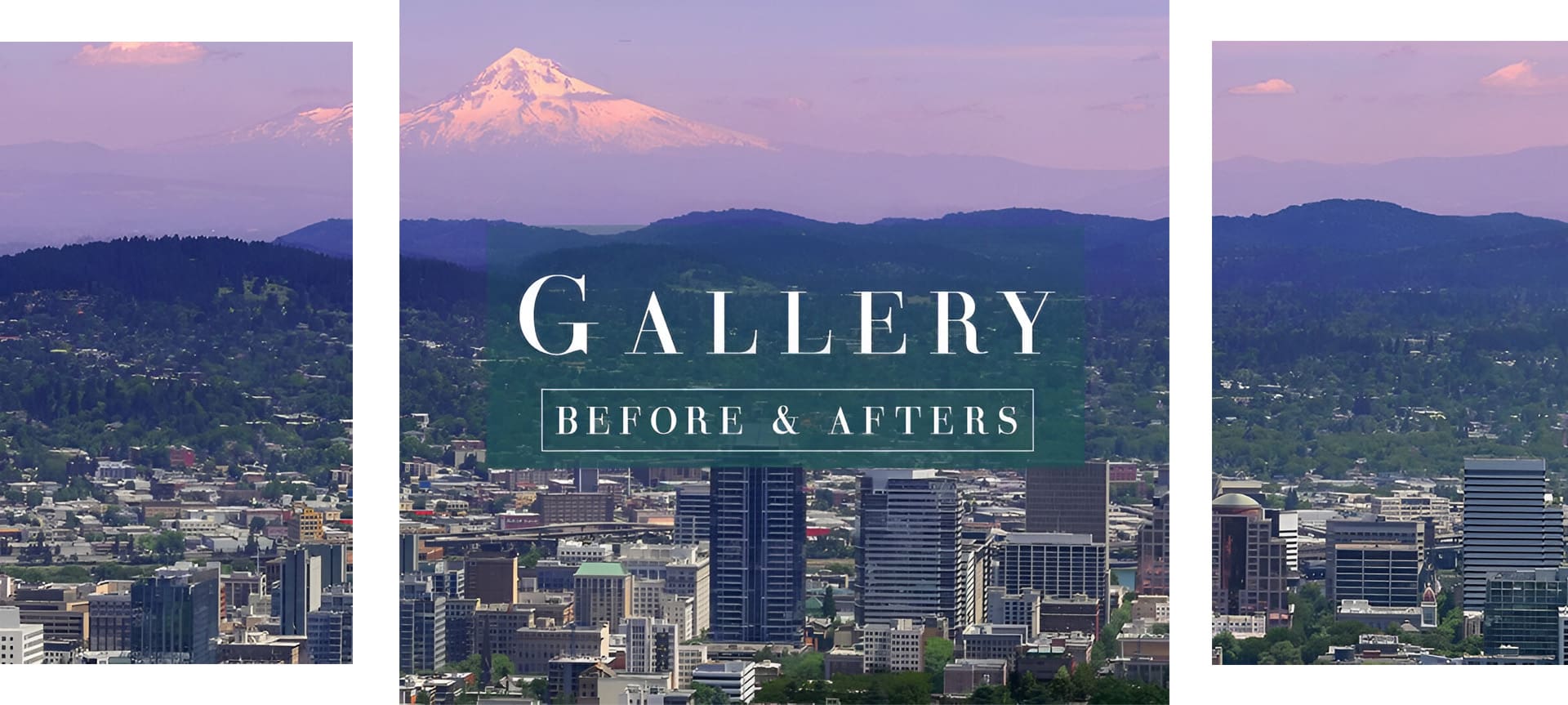 A view of the city from above with text that reads " gallery before and afters ".